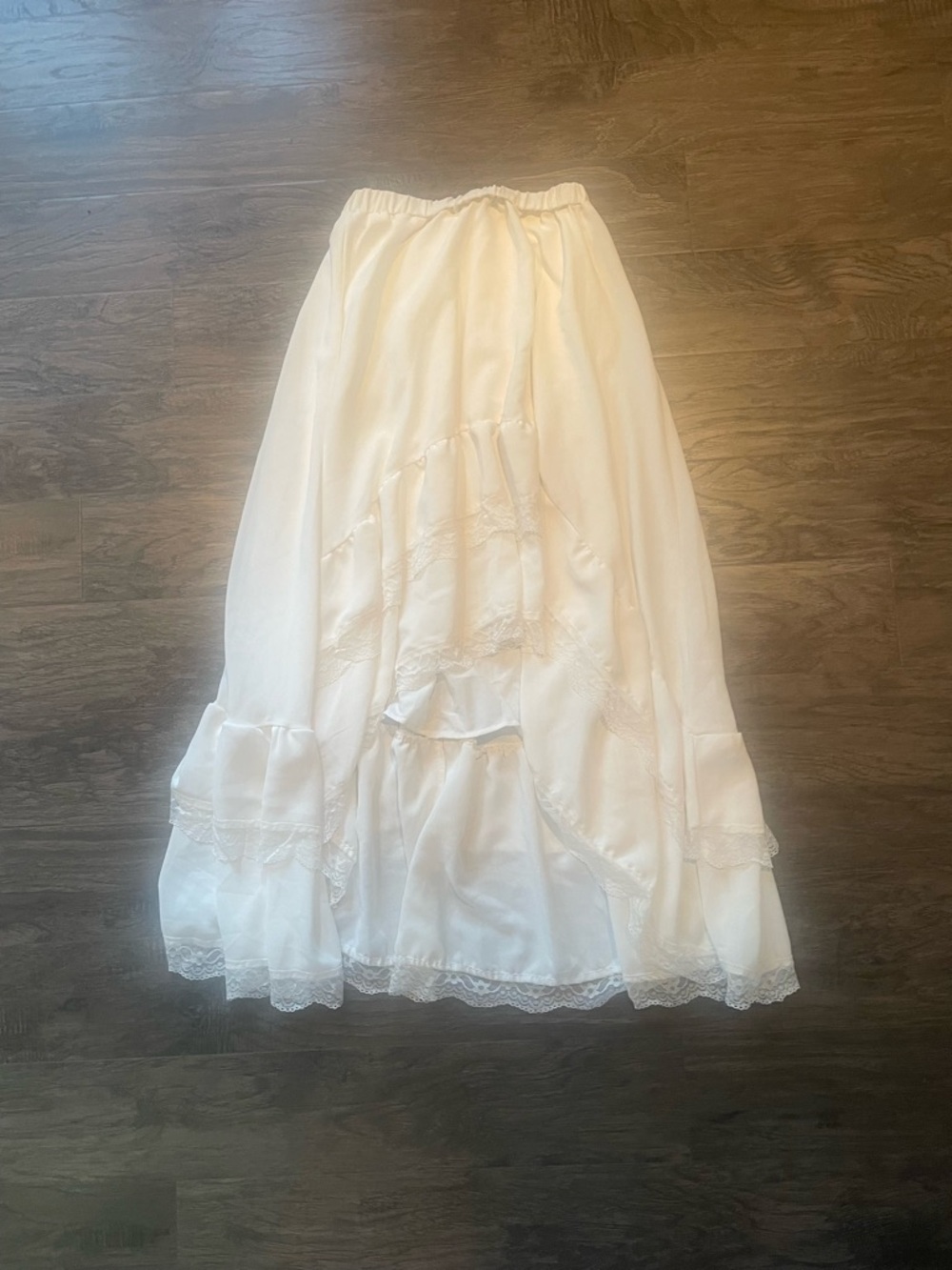 White Lace-Trim Ruffle Maxi Skirt - Elegant Women’s Skirt Size Small